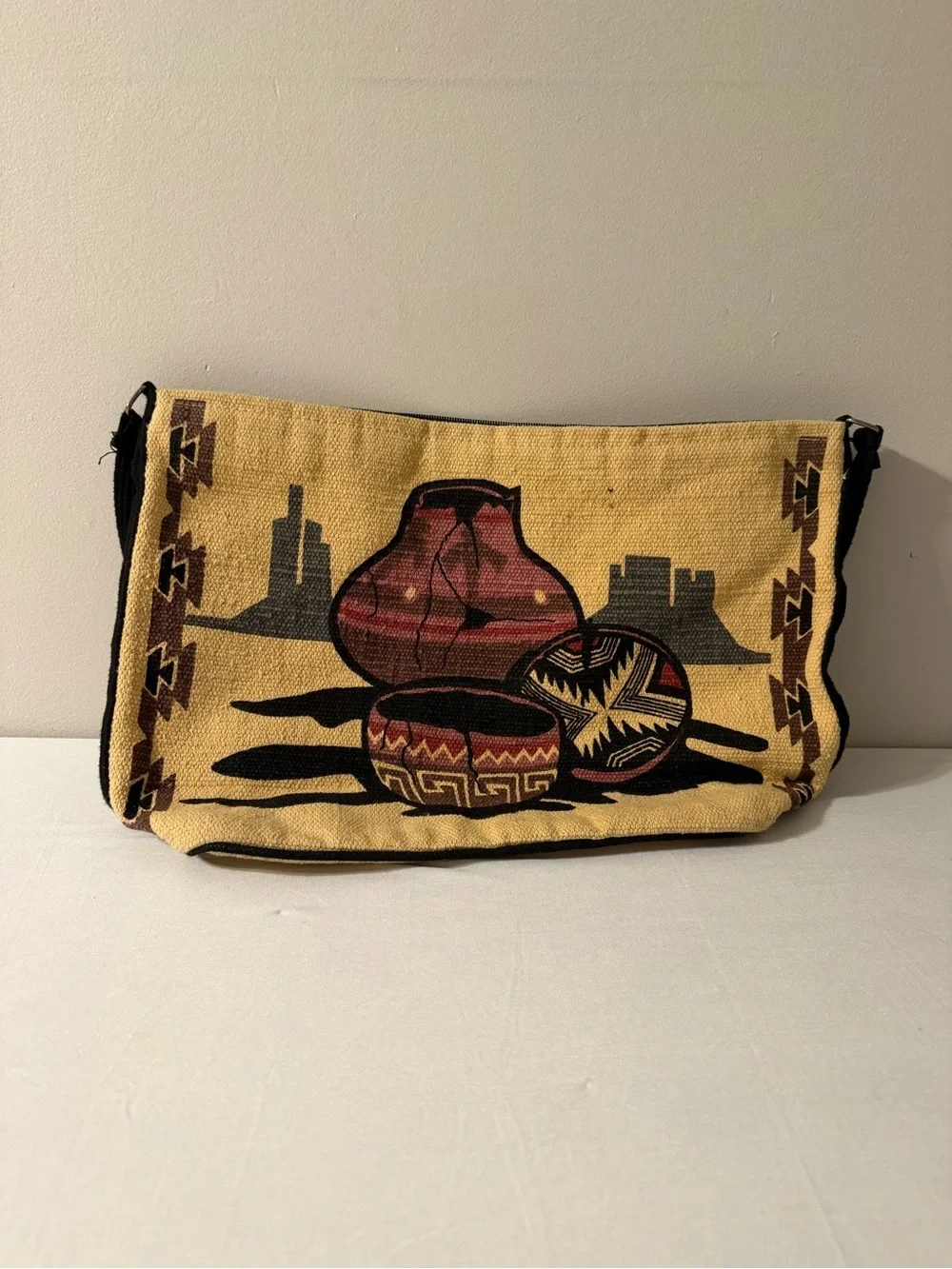 Southwestern Canvas Satchel with Black Strap